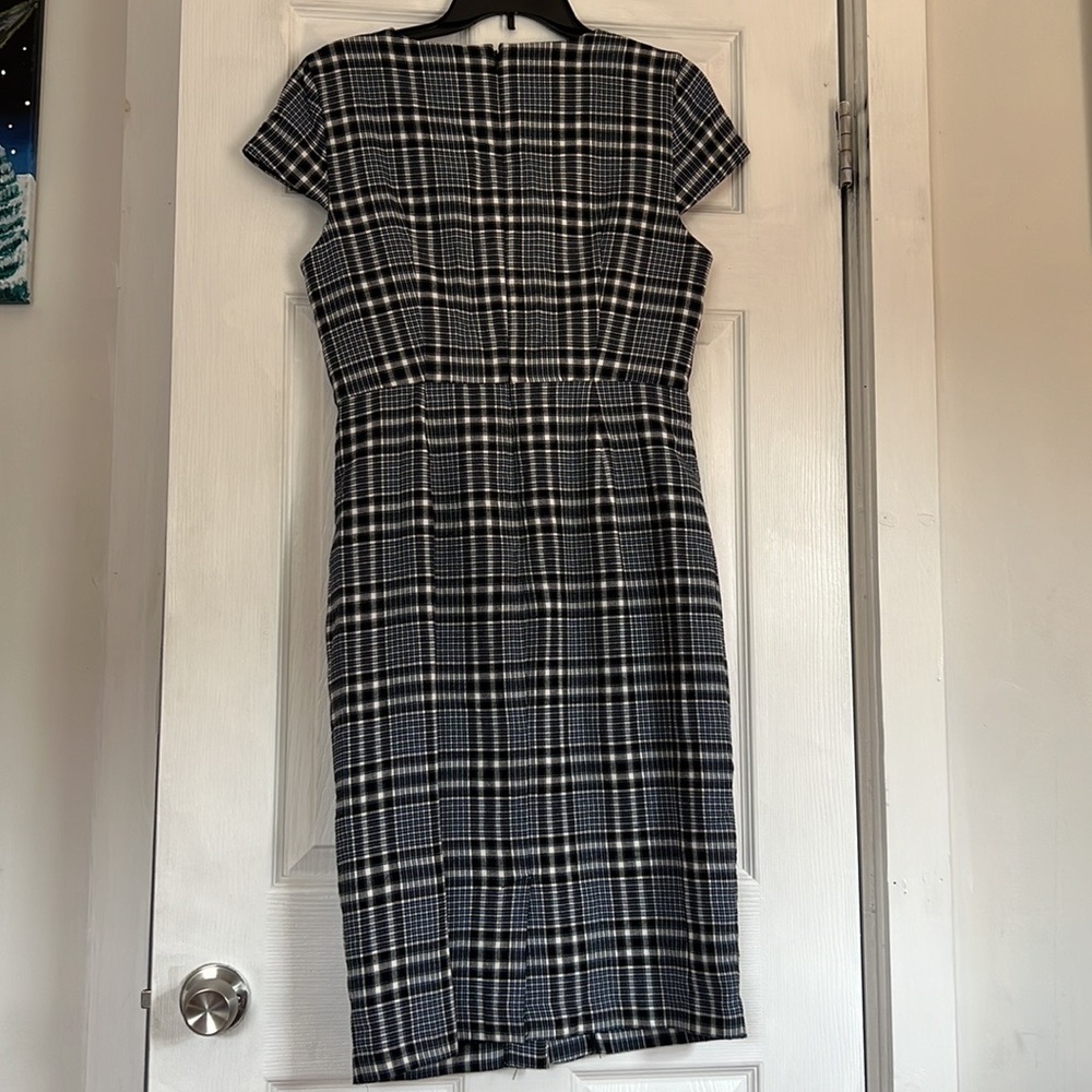 Basque Womens Midi Dress Blue Black plaid Size 10 Cap Sleeves Cotton Blend NWT - Picture 6 of 15